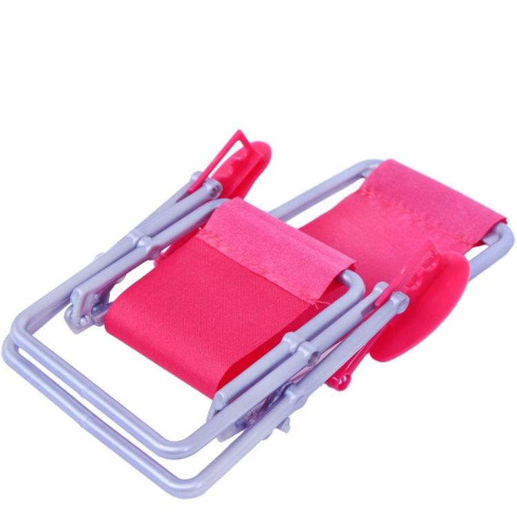 Mini folding canvas chair recliner with pink seat fabric and silver folding frame