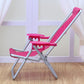 Doll folding beach chair recliner in pink canvas on silver stand with legs