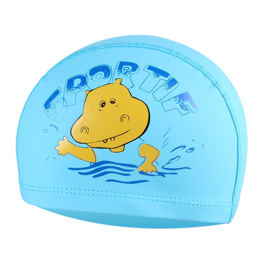 Children Cartoon Hippo Pattern PU Coated Waterproof Swimming Cap, Cartoon Hippo (Lack Blue), Cartoon Hippo (Pink), Cartoon Hippo (Blue), Cartoon Hippo (Orange)
