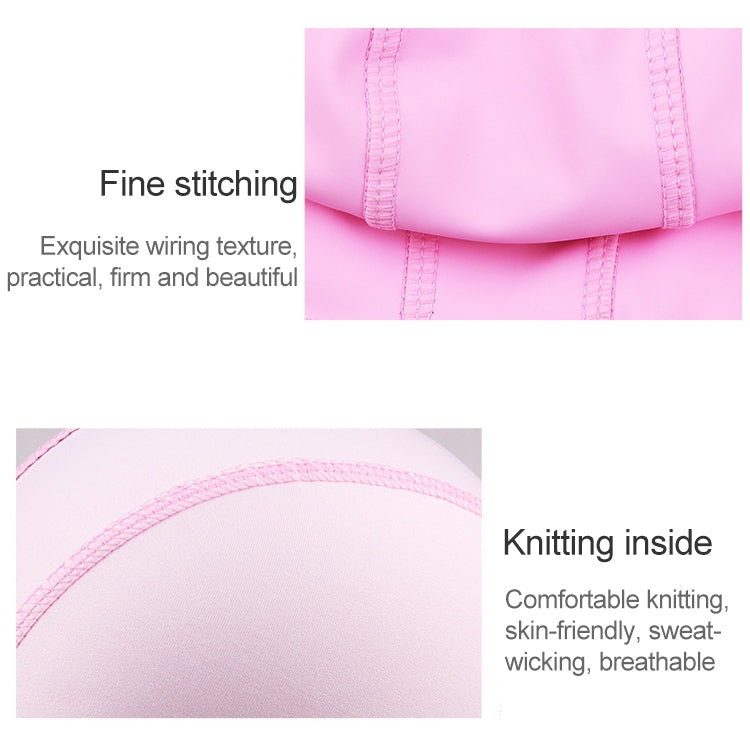 Pink waterproof swim cap close-up of stitched edges and inner knit lining