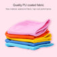 Stack of waterproof PU-coated swim cap fabrics in pink, orange, yellow, and blue