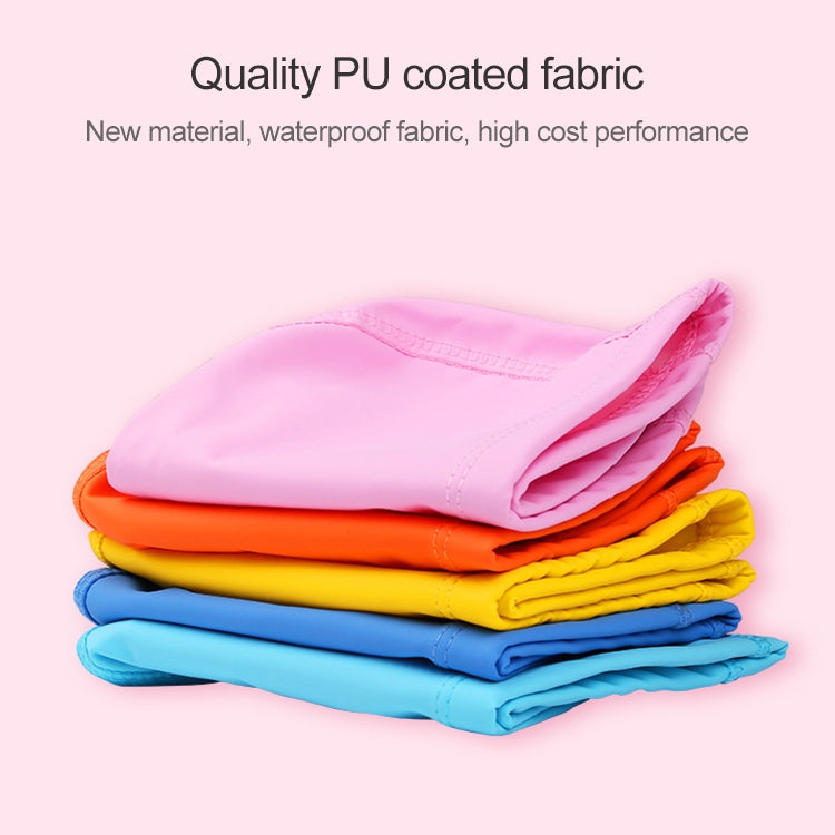 Stack of waterproof PU-coated swim cap fabrics in pink, orange, yellow, and blue