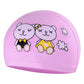 Pink kids waterproof swim cap with two cartoon bears and bow heart details