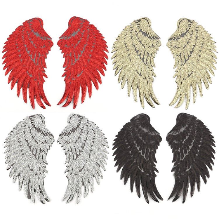 Assorted feather wing sequin patches in red, cream, white, silver, and black