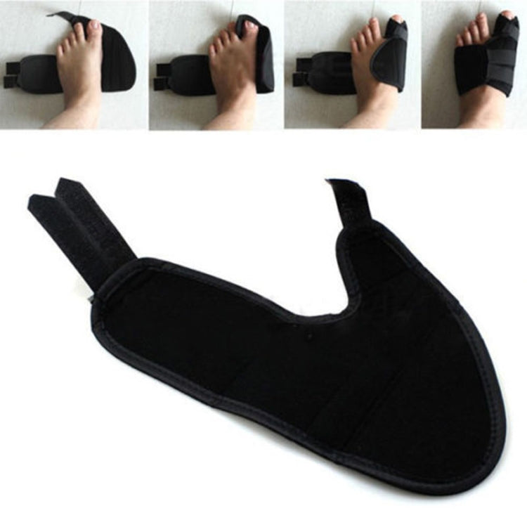 Soft bunion corrector toe separator splint, black fabric U-shaped brace with straps