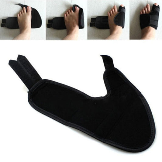Soft bunion corrector toe separator splint, black fabric U-shaped brace with straps