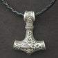 Viking hammer pendant necklace with engraved metal hammer on braided cord