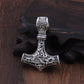 Viking hammer pendant necklace with engraved metal hammer on black cord