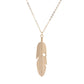 Gold feather pendant necklace with teardrop feather charm and link chain
