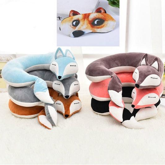 Lovely Fox Animal Cotton Plush U Shape Neck Pillow for Travel Car  Plane Travel, 30x30x8cm