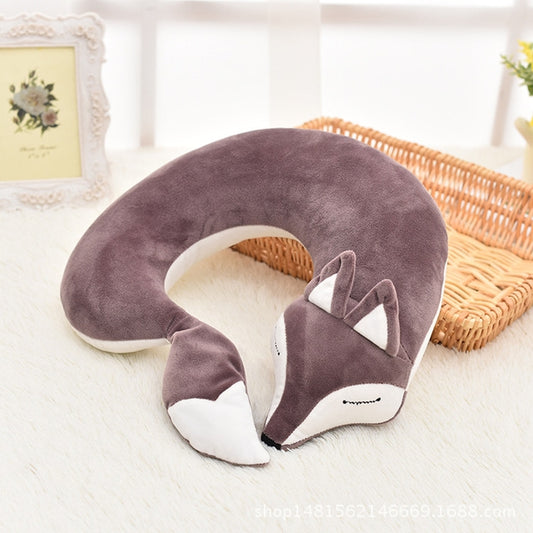 Lovely Fox Animal Cotton Plush U Shape Neck Pillow for Travel Car  Plane Travel, 30x30x8cm