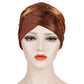 Women’s beaded turban hat in brown with layered headband and pearl stud accents