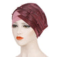 Beaded two-tone turban hat, burgundy with rose-pink band and pearl-like studs