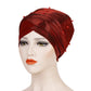 Beaded two-tone turban hat, deep red with darker band and pearl-like studs
