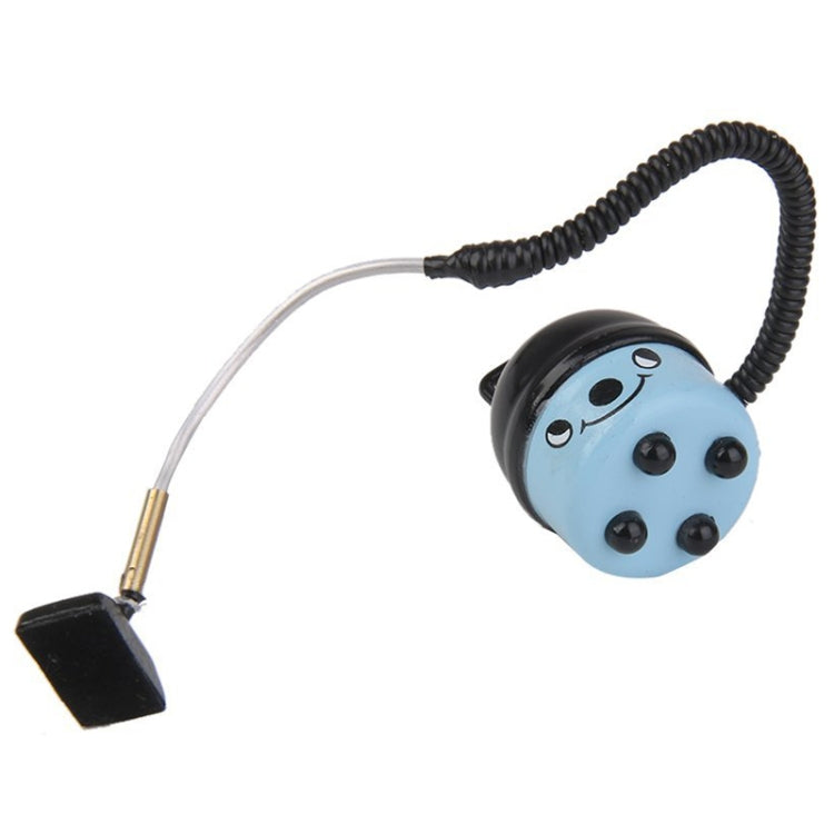 Blue mini dollhouse vacuum cleaner with cute face canister and coiled hose