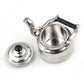 Miniature metal tea kettle with black knob lid and matching detached lid, silver finish.