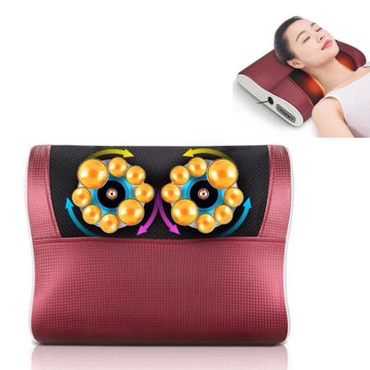 Electric neck and waist massage pillow in burgundy with orange bead rollers
