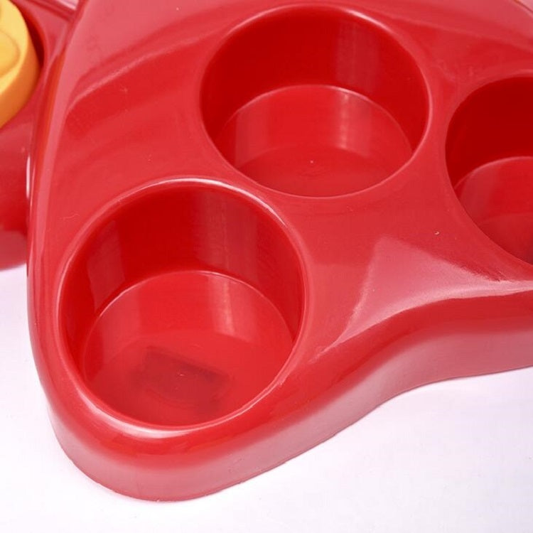 Red paw slow feeder bowl with empty treat compartments and raised rim