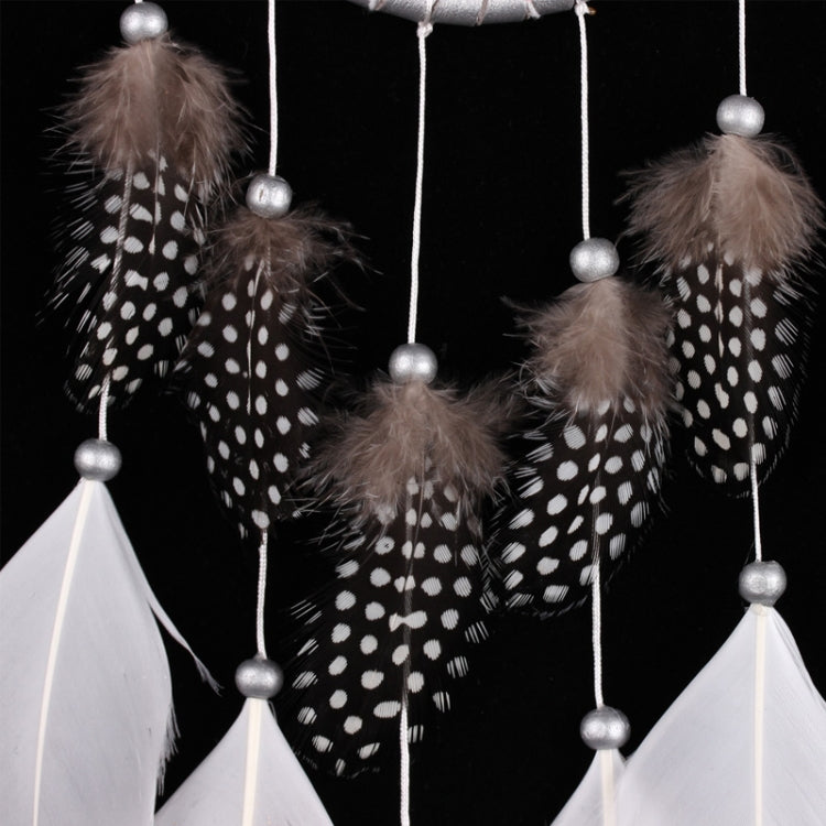 Dreamcatcher hanging charms with dotted feathery strands and silver bead loops