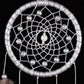 Round dreamcatcher web with silver mesh, bead ring, and dangling bead details