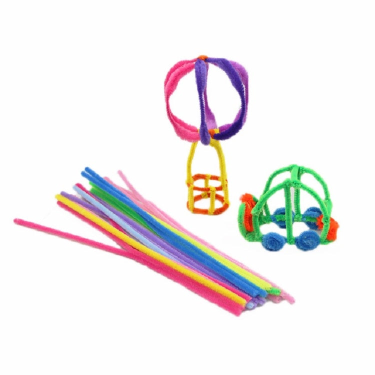 Assorted plush chenille sticks with colorful shapes and curled wire ends