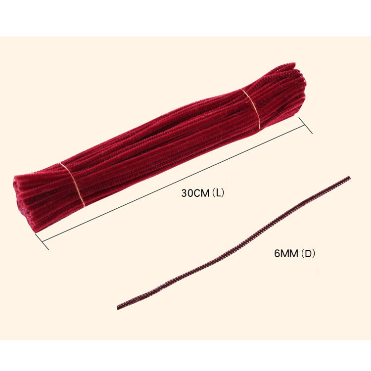 Single plush chenille stick, dark red, 30 cm length, 6 mm diameter