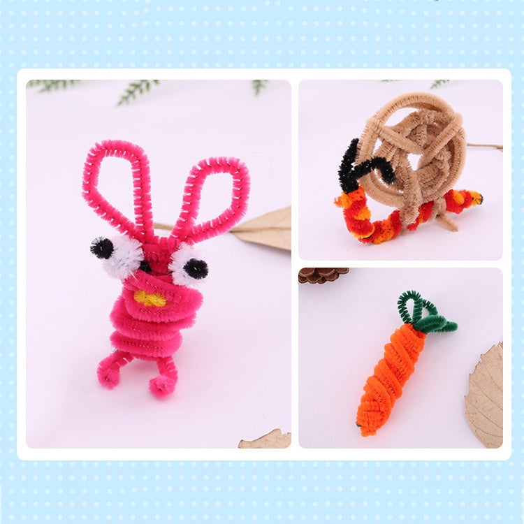 Colorful plush chenille toys: pink bunny and orange carrot with green top