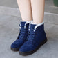 Ladies blue lace-up snow boots with white faux-fur lining and rubber sole