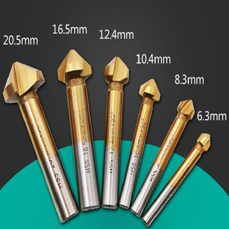 Wood chamfering cutter bits set showing different head sizes with labeled dimensions