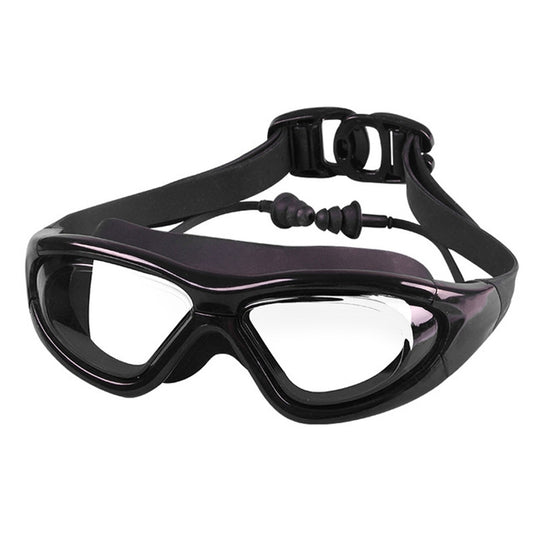 J8150 Eye Protection Flat Light Adult waterproof Anti-fog Big Frame Swimming Goggles with Earplugs, J8150 (Transparent Black), J8150 (Transparent Red Silver), J8150 (Transparent White), J8150 (Smoky Black), J8150 (Transparent Blue)                     ...