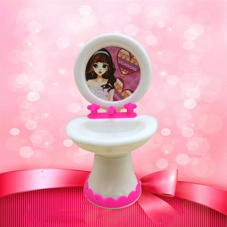 Dollhouse toilet and sink accessories with pink caps
