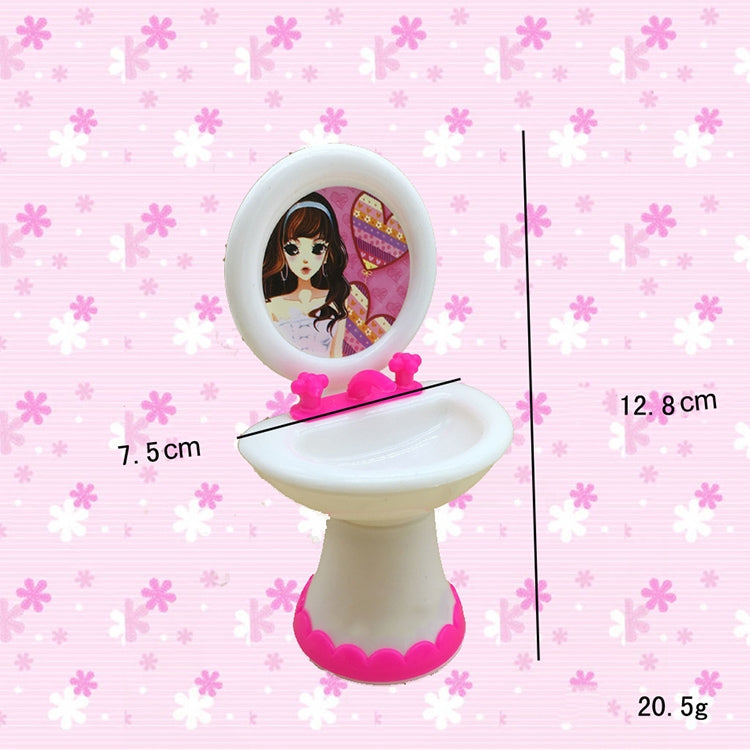 Dollhouse wash basin and toilet set with pink trim, size-marked