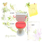 Dollhouse wash basin and toilet set with pink lids, dimensions shown