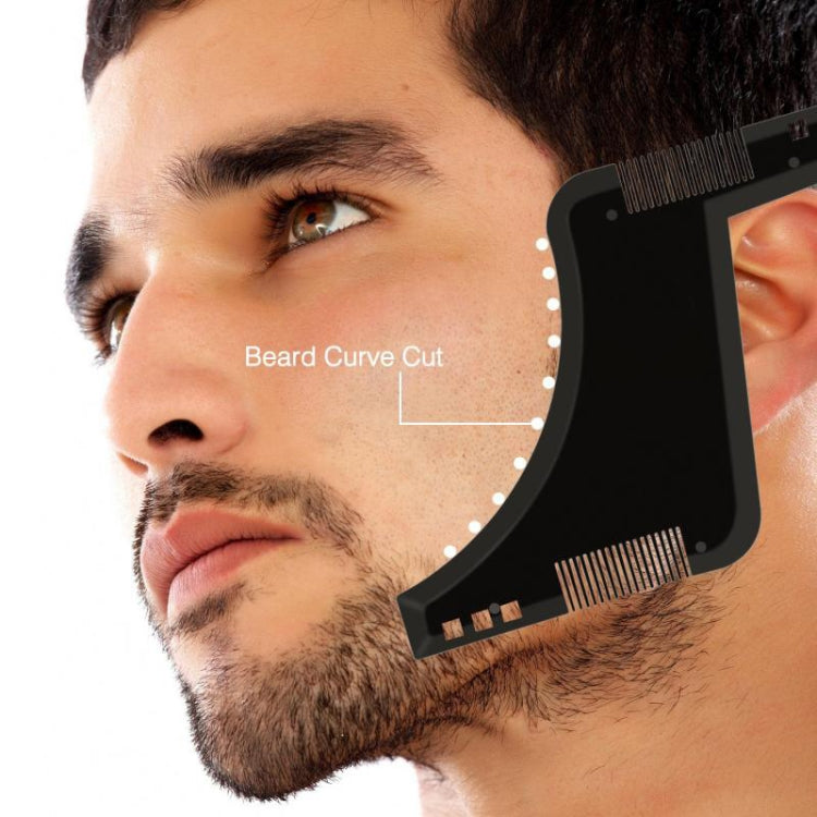 Black beard curve cut molding template comb placed along facial hair