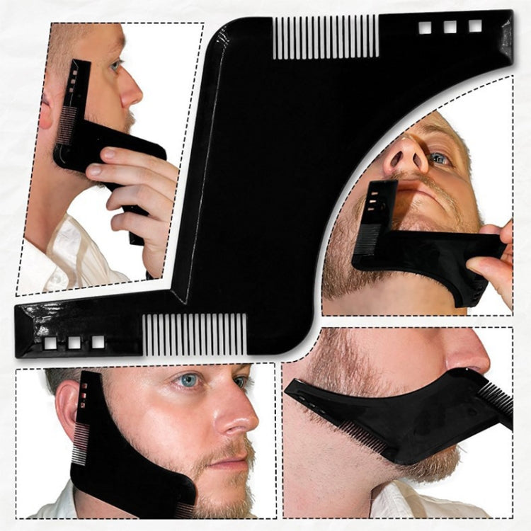 Black beard shaping template tool shown on multiple face angles