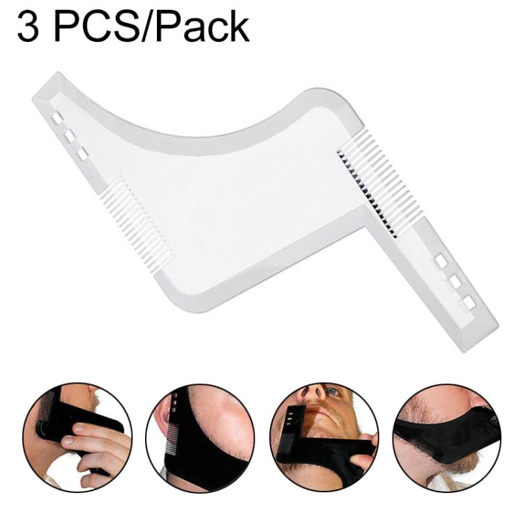 White double-sided beard comb shaping template with built-in comb teeth