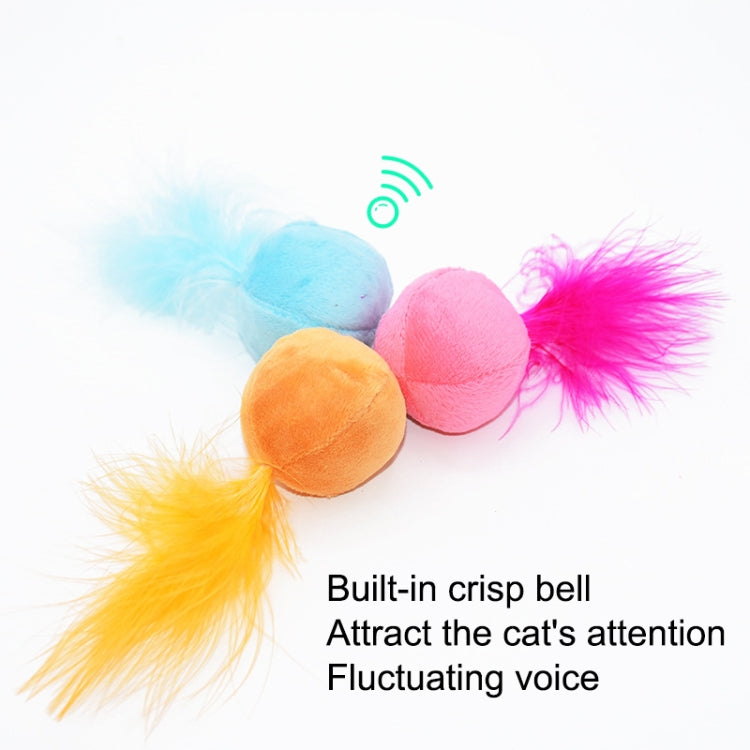 Plush feather pom cat toy with built-in bell and bright pink feathers