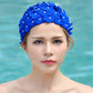 Royal blue 3D floral swimming cap with pearl-like bead details