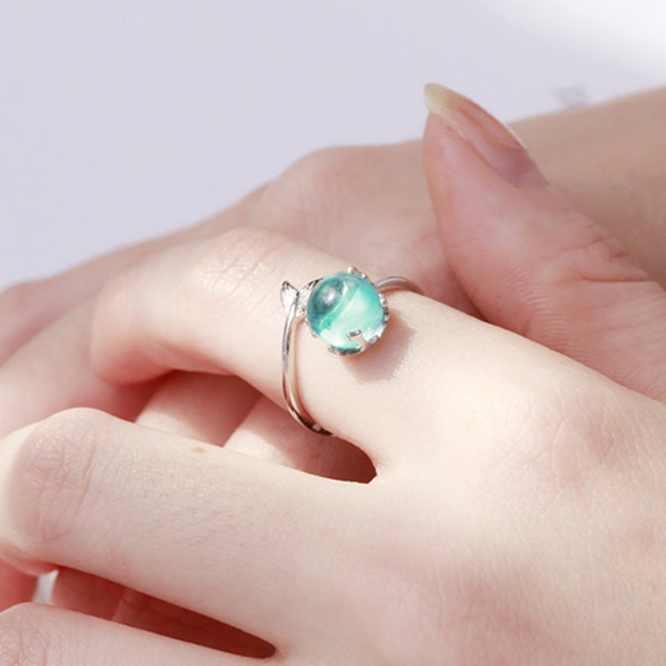 Turquoise crystal open band ring with small leaf-like detail on the shank