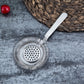 Round stainless steel ice trap strainer with perforated filter disc and long handle