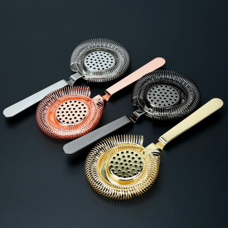 Cocktail ice filter strainer set with perforated discs, spiral mesh, and colored handles