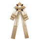 Champagne lace bow brooch with pearl center, gold accents, and layered ribbon tails