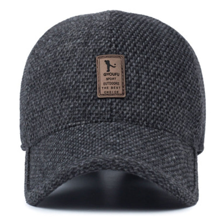 Dark gray textured baseball cap with front logo patch and rounded crown