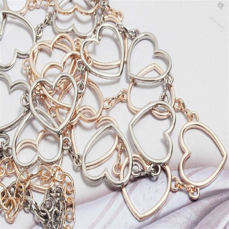 Mixed-tone metal heart-link waist chain with small dangling heart charms