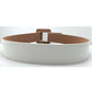Glossy wide belt in white with square brown buckle and punched hole row