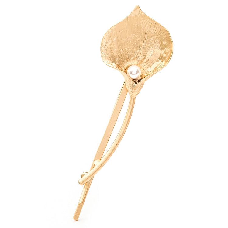 Gold leaf metal hairpin with round pearl detail, 2-piece set