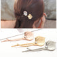 Gold and silver leaf hair barrettes with pearl beads, two metal pins