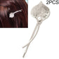 Silver leaf hair barrette pair with pearl bead, metal hairpins set
