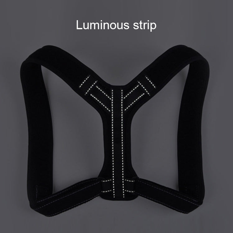 Black posture corrector back brace with luminous stitched lines along center support