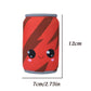 Red squishy can toy with gray lid; 7cm wide x 12cm tall (approx)